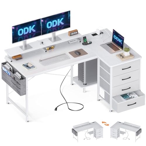 ODK Eckschreibtisch mit 4 Stoff Schubladen,...