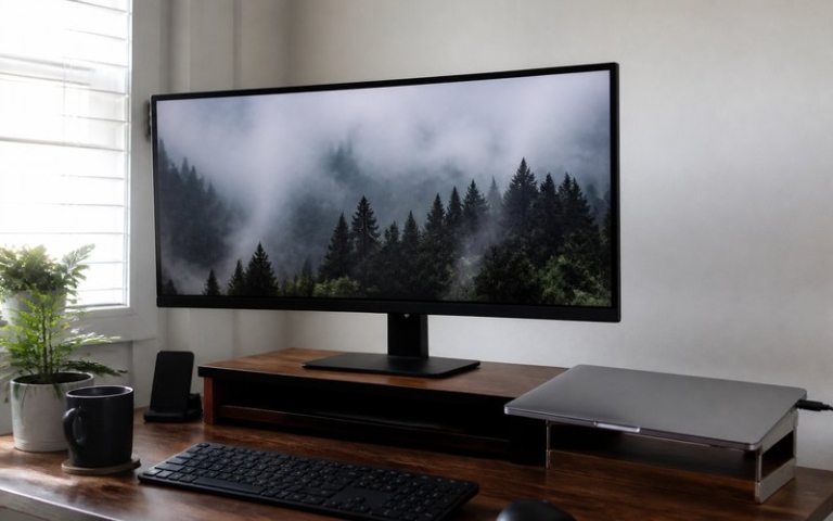 Monitor mit Tastatur im Homeoffice